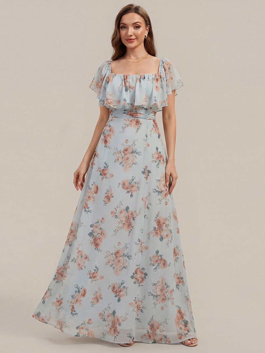 Bodenlanger Offshoulder A-Linie Chiffon Kleid Mit Falten Design Und Oberschenkel Hohem Schlitz #Farbe_Bernstein