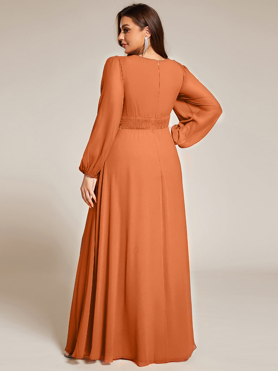 Rundhals Bodenlaenge Langarm Brautjungfernkleider #farbe_Gebrannte Melone