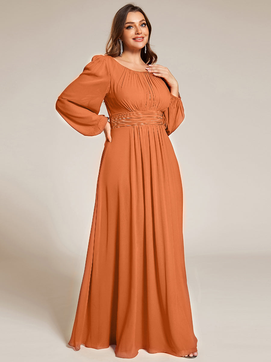 Rundhals Bodenlaenge Langarm Brautjungfernkleider #farbe_Gebrannte Melone