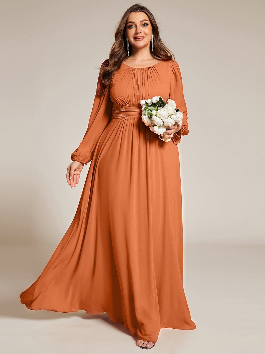 Rundhals Bodenlaenge Langarm Brautjungfernkleider #farbe_Gebrannte Melone