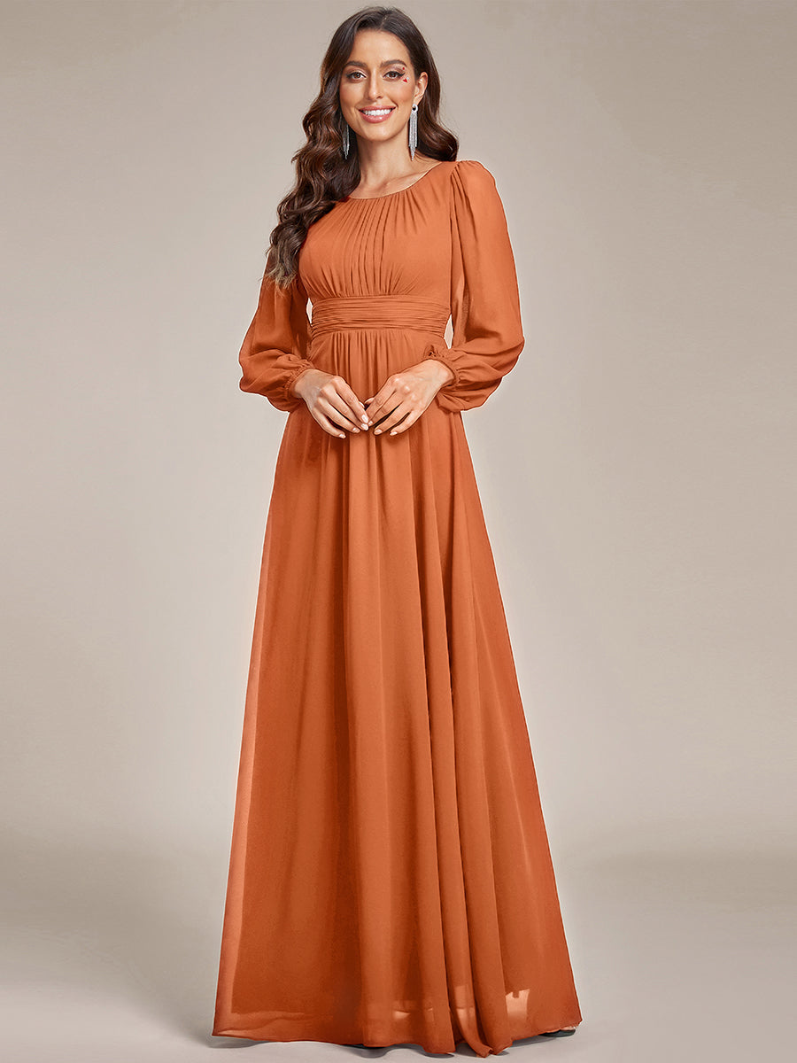 Rundhals Bodenlaenge Langarm Brautjungfernkleider #farbe_Gebrannte Melone