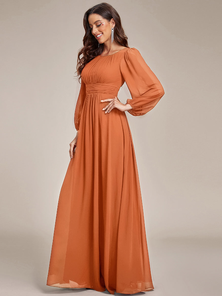 Rundhals Bodenlaenge Langarm Brautjungfernkleider #farbe_Gebrannte Melone