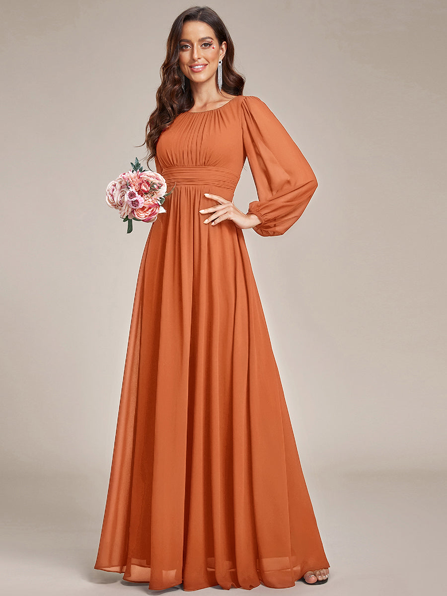 Rundhals Bodenlaenge Langarm Brautjungfernkleider #farbe_Gebrannte Melone