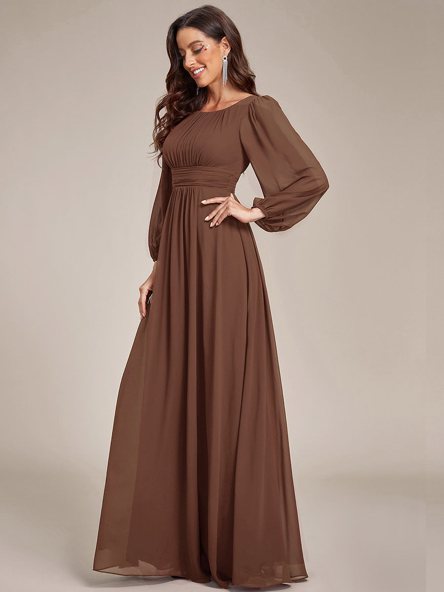 Rundhals Bodenlaenge Langarm Brautjungfernkleider #farbe_Braun