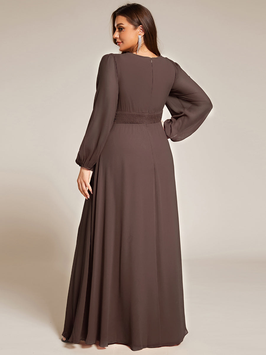 Rundhals Bodenlaenge Langarm Brautjungfernkleider #farbe_Espressobraun