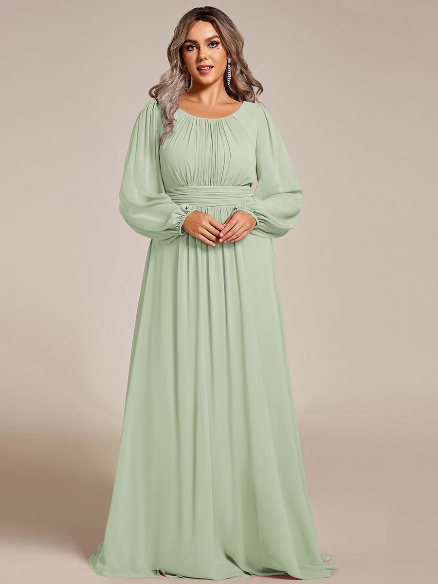 Rundhals Bodenlaenge Langarm Brautjungfernkleider #farbe_Mintgrün