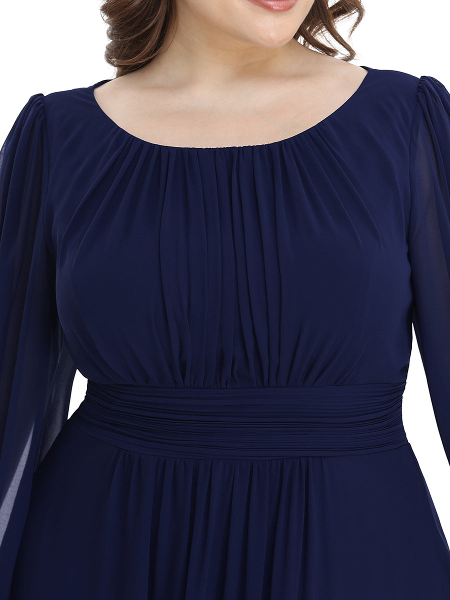 Rundhals Bodenlaenge Langarm Brautjungfernkleider #farbe_Marineblau