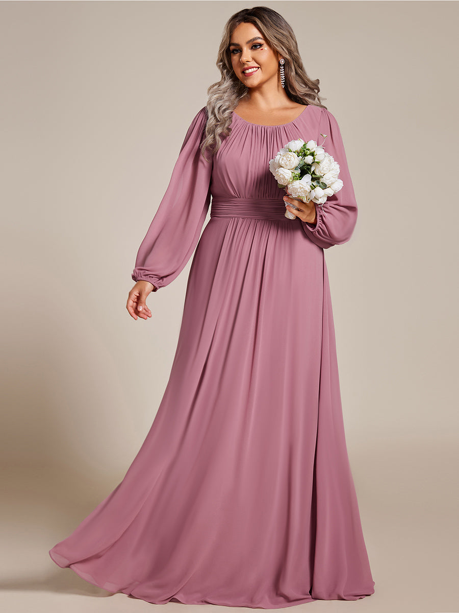 Rundhals Bodenlaenge Langarm Brautjungfernkleider #farbe_Orchideenviolett