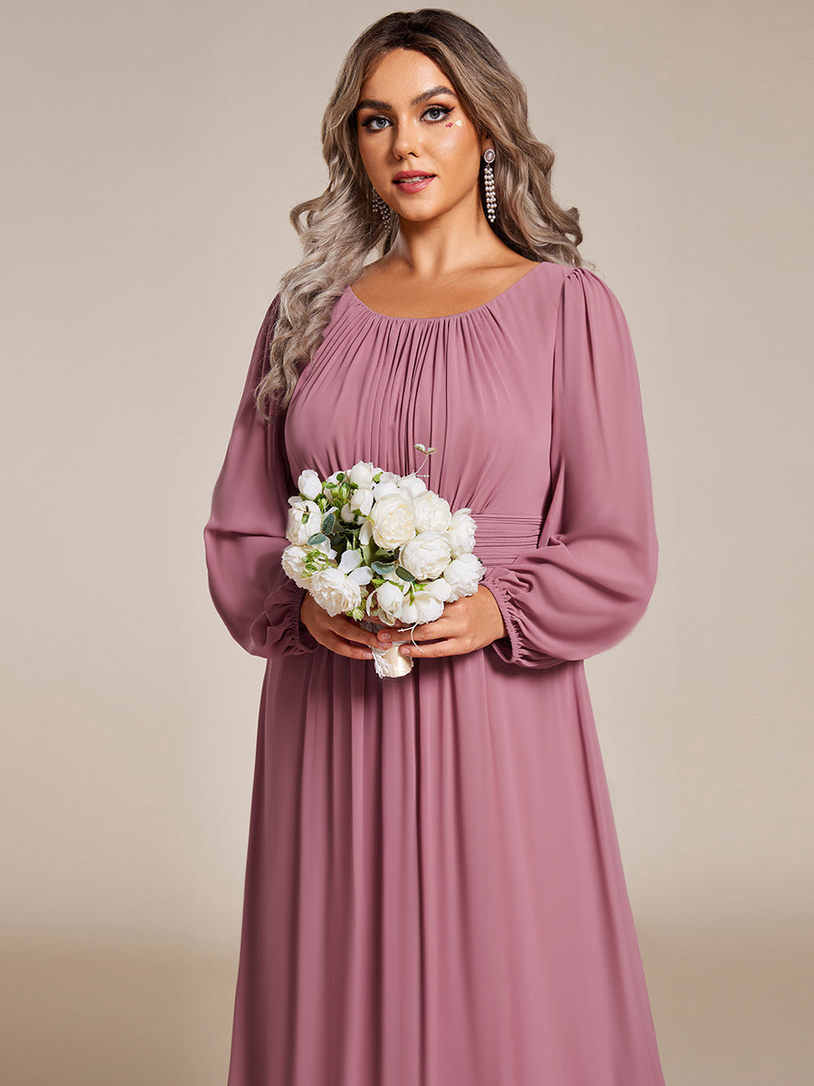 Rundhals Bodenlaenge Langarm Brautjungfernkleider #farbe_Orchideenviolett