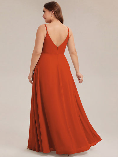 Bodenlanger V-Ausschnitt A-Linie Chiffonkleid Mit Tiefem V-Ausschnitt Und Gerafften Details Kleid #Farbe_Gebranntes Orange