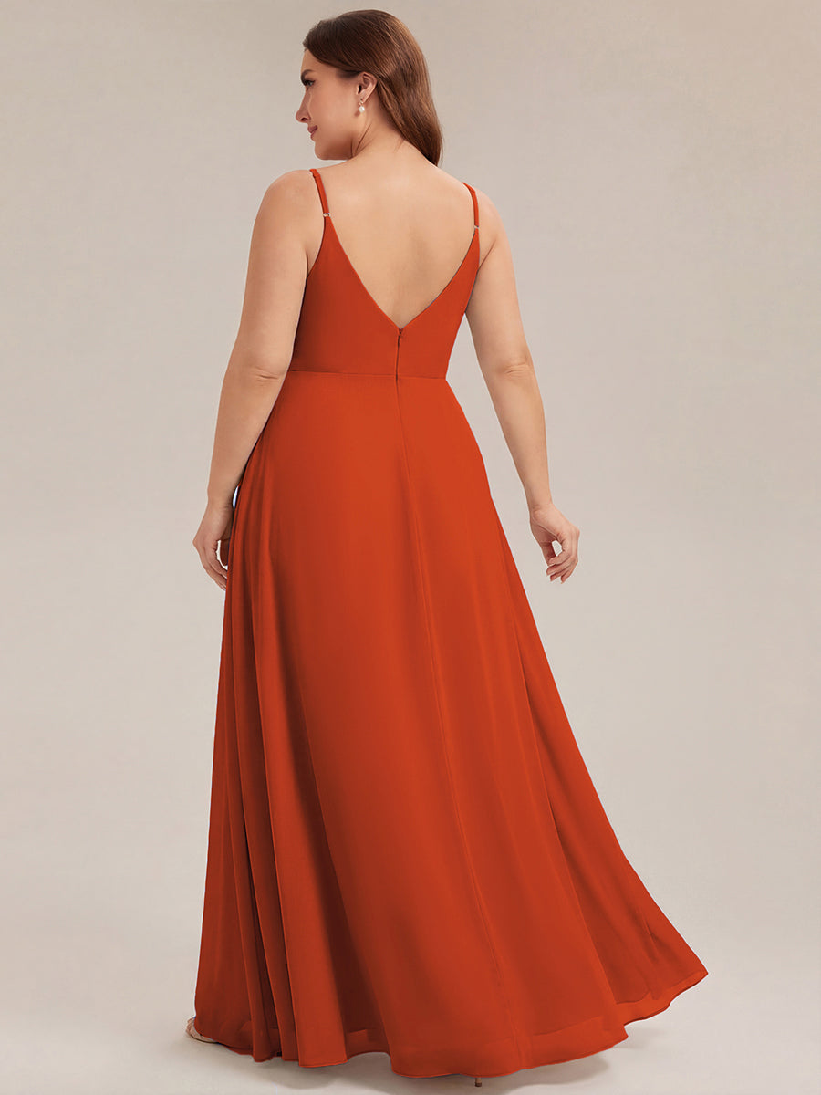 Bodenlanger V-Ausschnitt A-Linie Chiffonkleid Mit Tiefem V-Ausschnitt Und Gerafften Details Kleid #Farbe_Gebranntes Orange