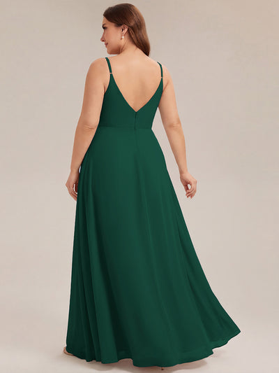 Bodenlanger V-Ausschnitt A-Linie Chiffonkleid Mit Tiefem V-Ausschnitt Und Gerafften Details Kleid #Farbe_Dunkelgrün