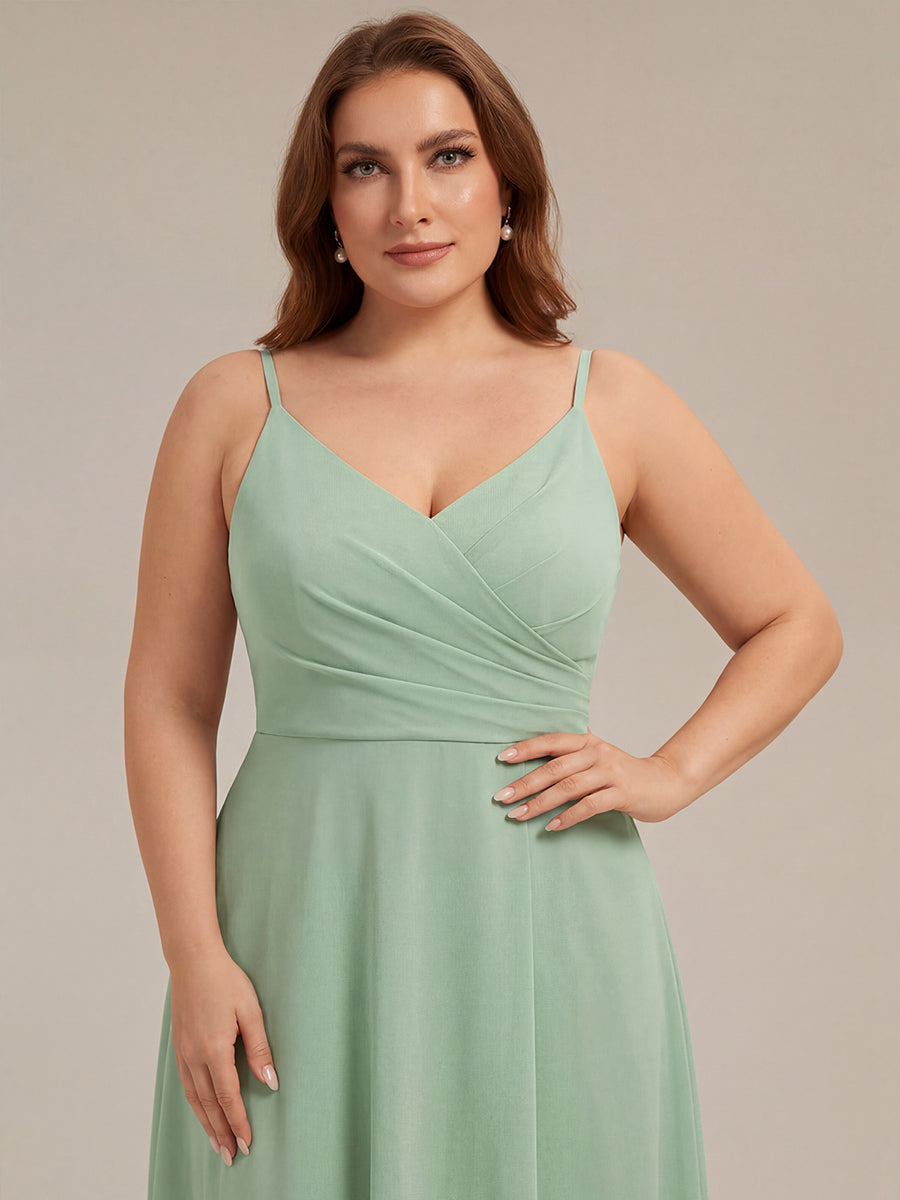 Bodenlanger V-Ausschnitt A-Linie Chiffonkleid Mit Tiefem V-Ausschnitt Und Gerafften Details Kleid #Farbe_Mintgrün