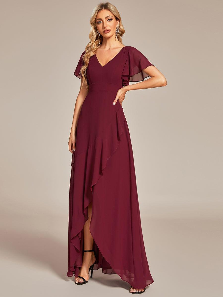 Funkelndes Abendkleid in A-Linie mit Empire-Taille und langen ?rmeln #farbe_Burgundy