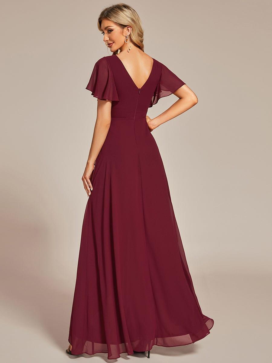 Funkelndes Abendkleid in A-Linie mit Empire-Taille und langen ?rmeln #farbe_Burgundy