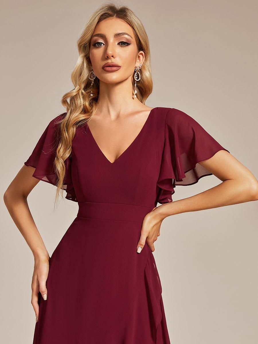 Funkelndes Abendkleid in A-Linie mit Empire-Taille und langen ?rmeln #farbe_Burgundy