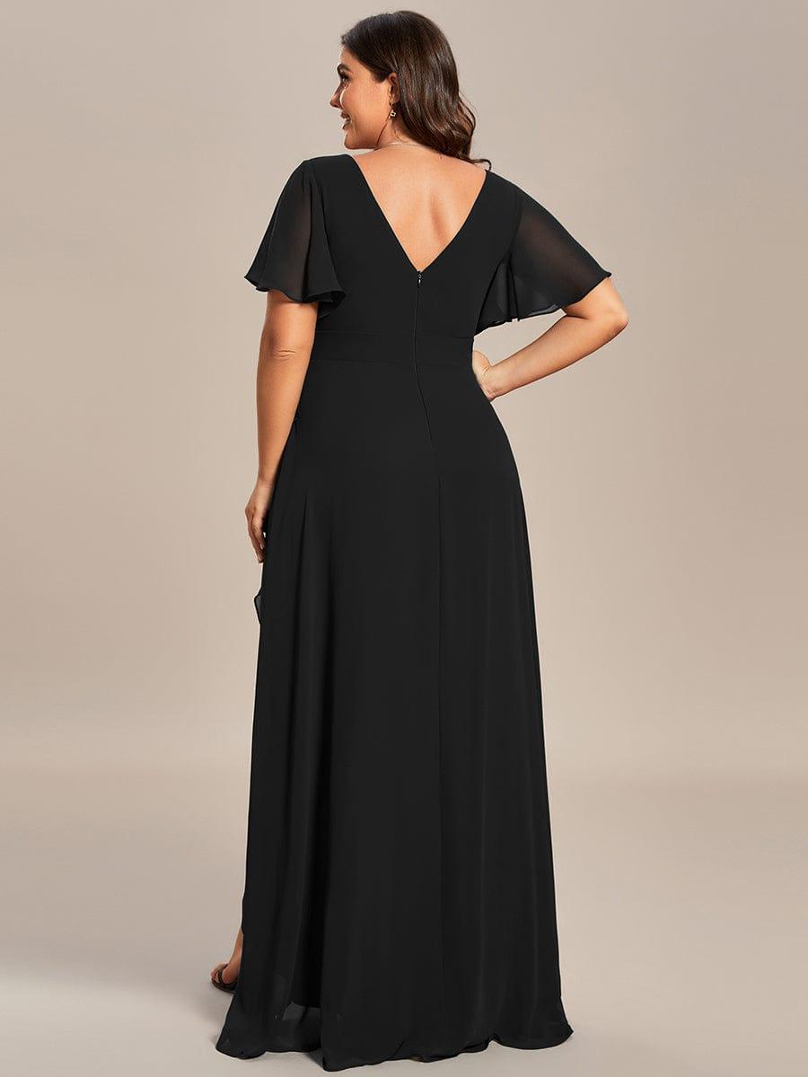 Funkelndes Abendkleid in A-Linie mit Empire-Taille und langen ?rmeln #farbe_Schwarz