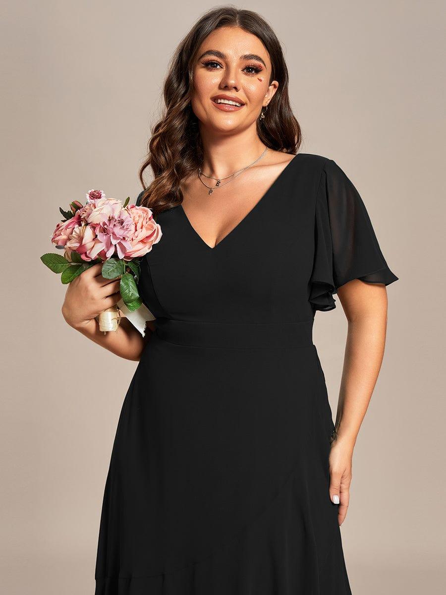 Funkelndes Abendkleid in A-Linie mit Empire-Taille und langen ?rmeln #farbe_Schwarz