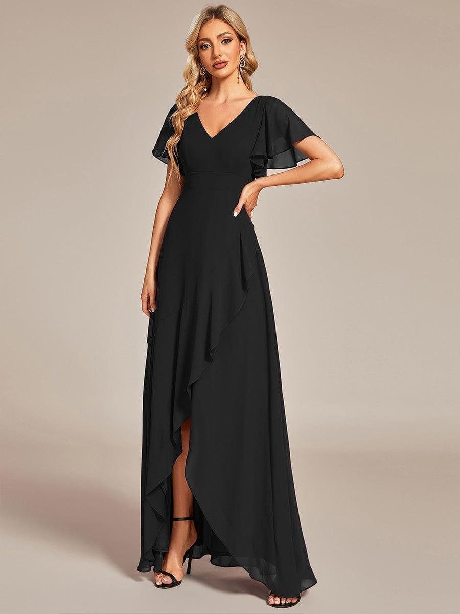 Funkelndes Abendkleid in A-Linie mit Empire-Taille und langen ?rmeln #farbe_Schwarz