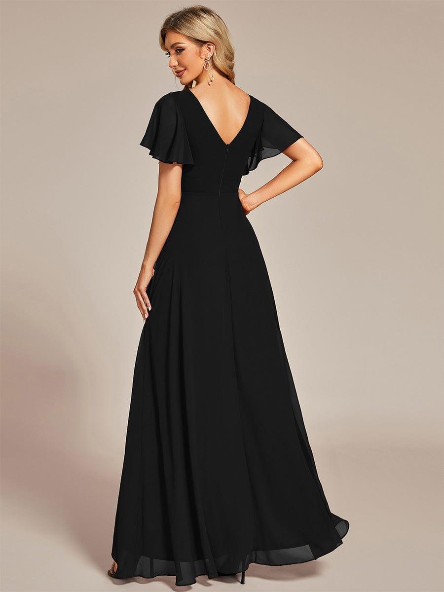 Funkelndes Abendkleid in A-Linie mit Empire-Taille und langen ?rmeln #farbe_Schwarz