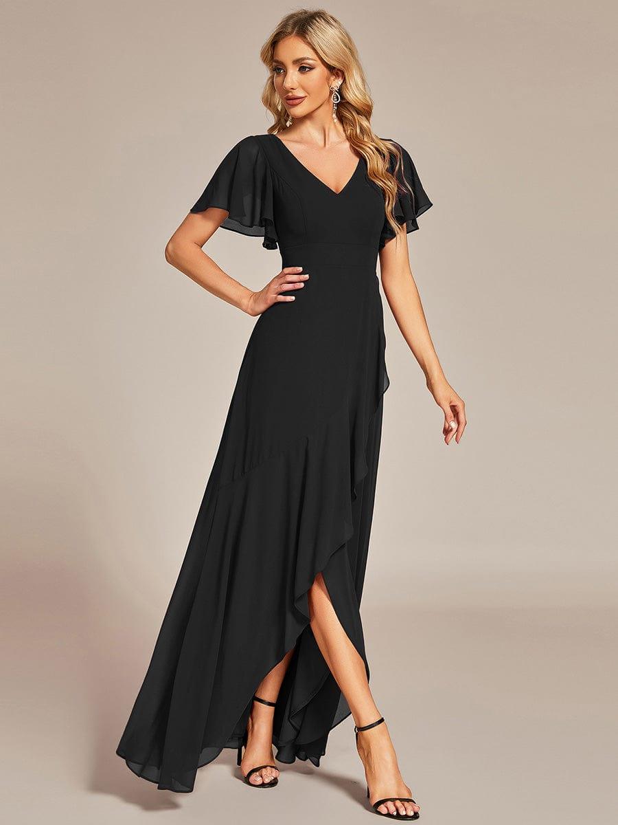 Funkelndes Abendkleid in A-Linie mit Empire-Taille und langen ?rmeln #farbe_Schwarz