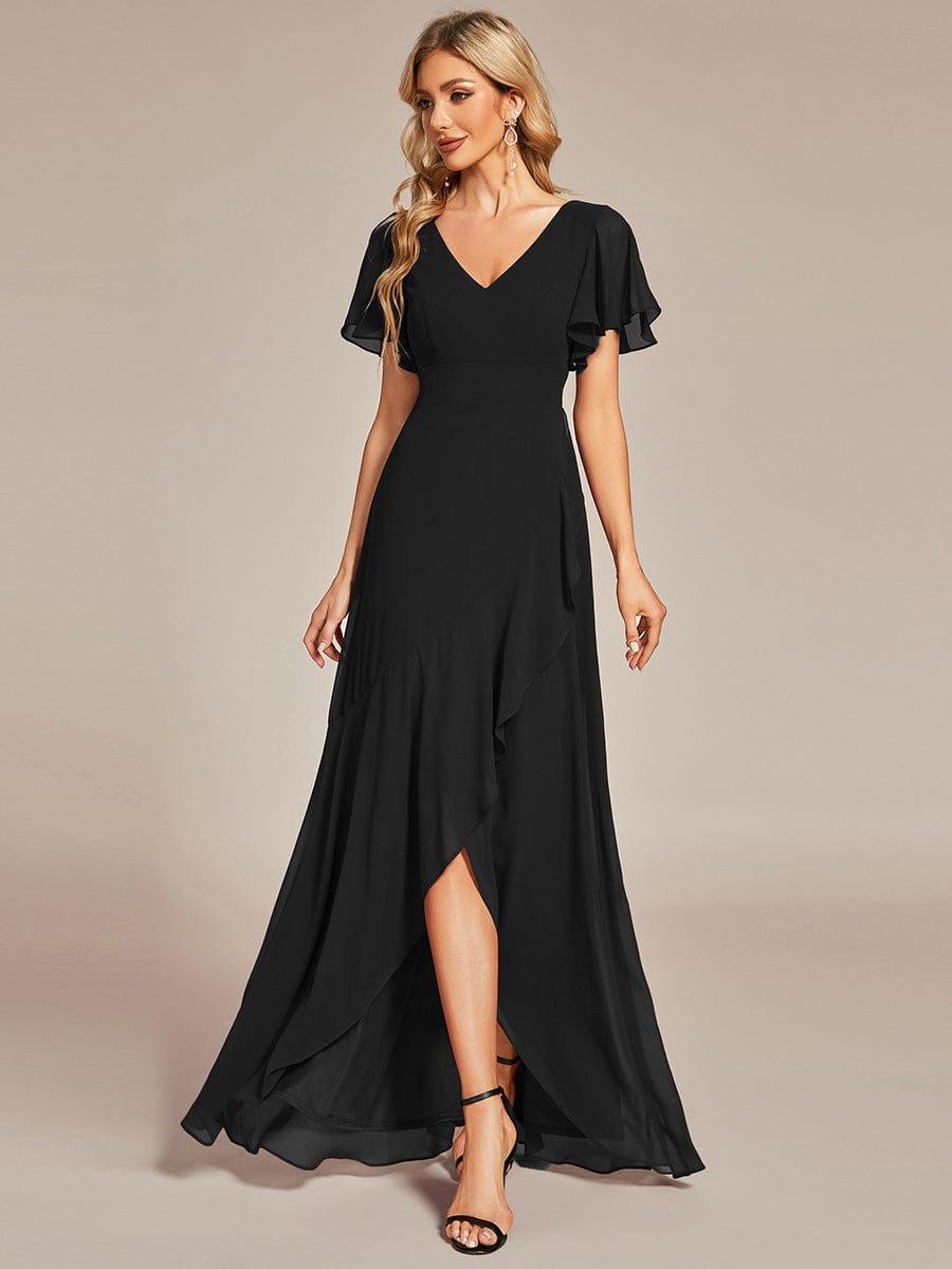 Funkelndes Abendkleid in A-Linie mit Empire-Taille und langen ?rmeln #farbe_Schwarz