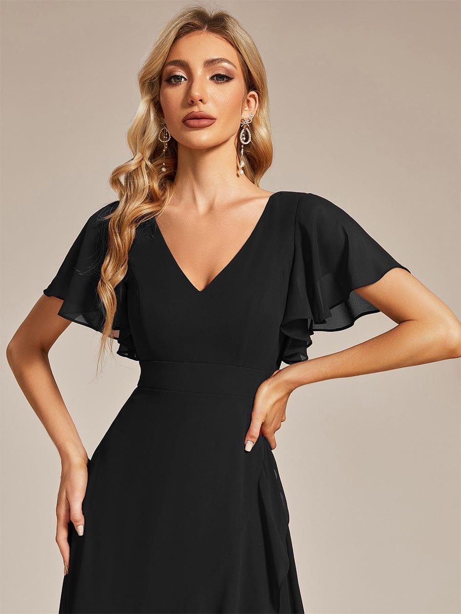 Funkelndes Abendkleid in A-Linie mit Empire-Taille und langen ?rmeln #farbe_Schwarz