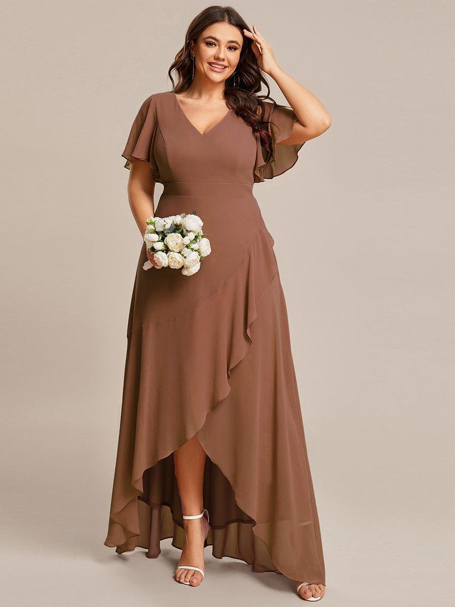 Glitzerndes A-Linien-Abendkleid mit Empire-Taille und langen Laternen?rmeln #farbe_Braun