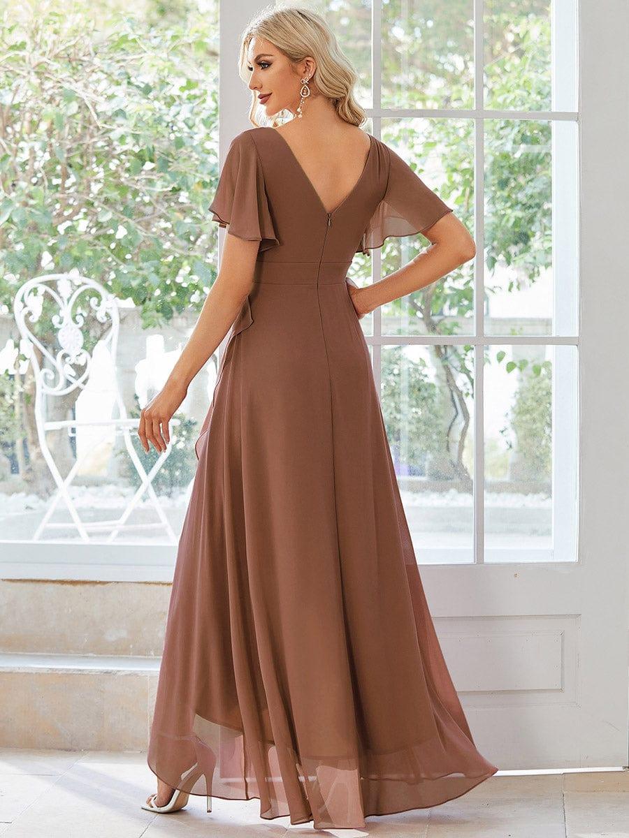 Glitzerndes A-Linien-Abendkleid mit Empire-Taille und langen Laternen?rmeln #farbe_Braun
