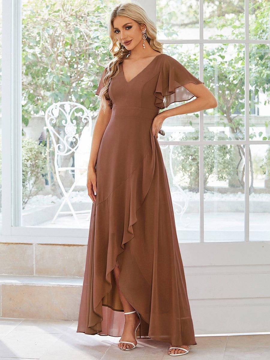 Glitzerndes A-Linien-Abendkleid mit Empire-Taille und langen Laternen?rmeln #farbe_Braun