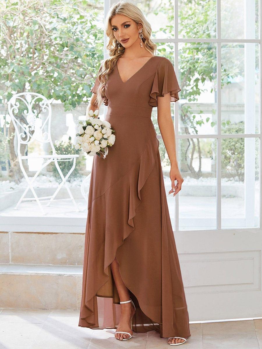 Glitzerndes A-Linien-Abendkleid mit Empire-Taille und langen Laternen?rmeln #farbe_Braun