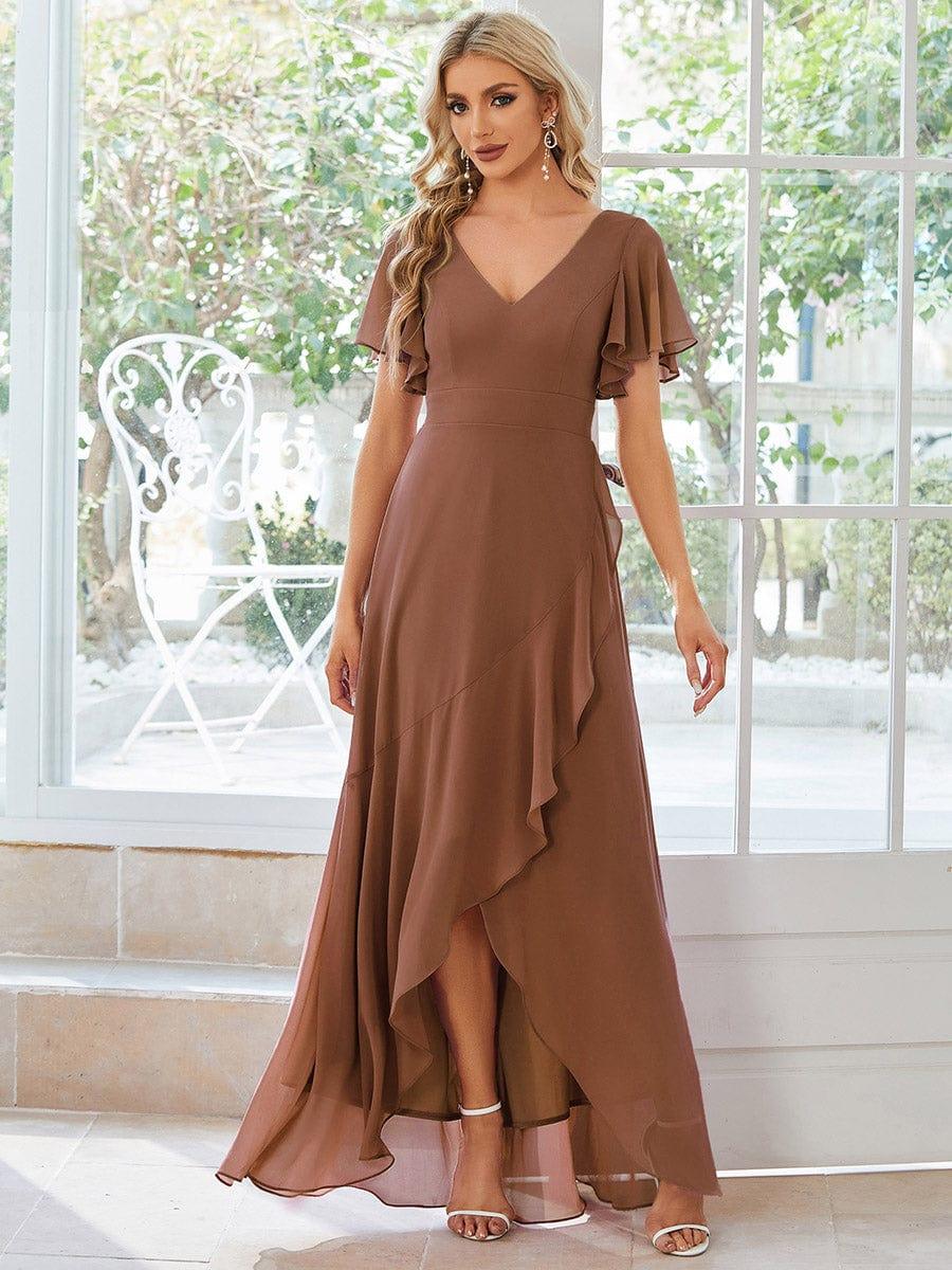 Glitzerndes A-Linien-Abendkleid mit Empire-Taille und langen Laternen?rmeln #farbe_Braun