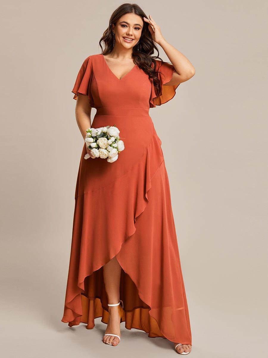Glitzerndes A-Linien-Abendkleid mit Empire-Taille und langen Laternen?rmeln #farbe_Gebrannte Orange