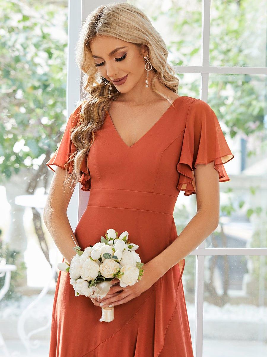 Glitzerndes A-Linien-Abendkleid mit Empire-Taille und langen Laternen?rmeln #farbe_Gebrannte Orange