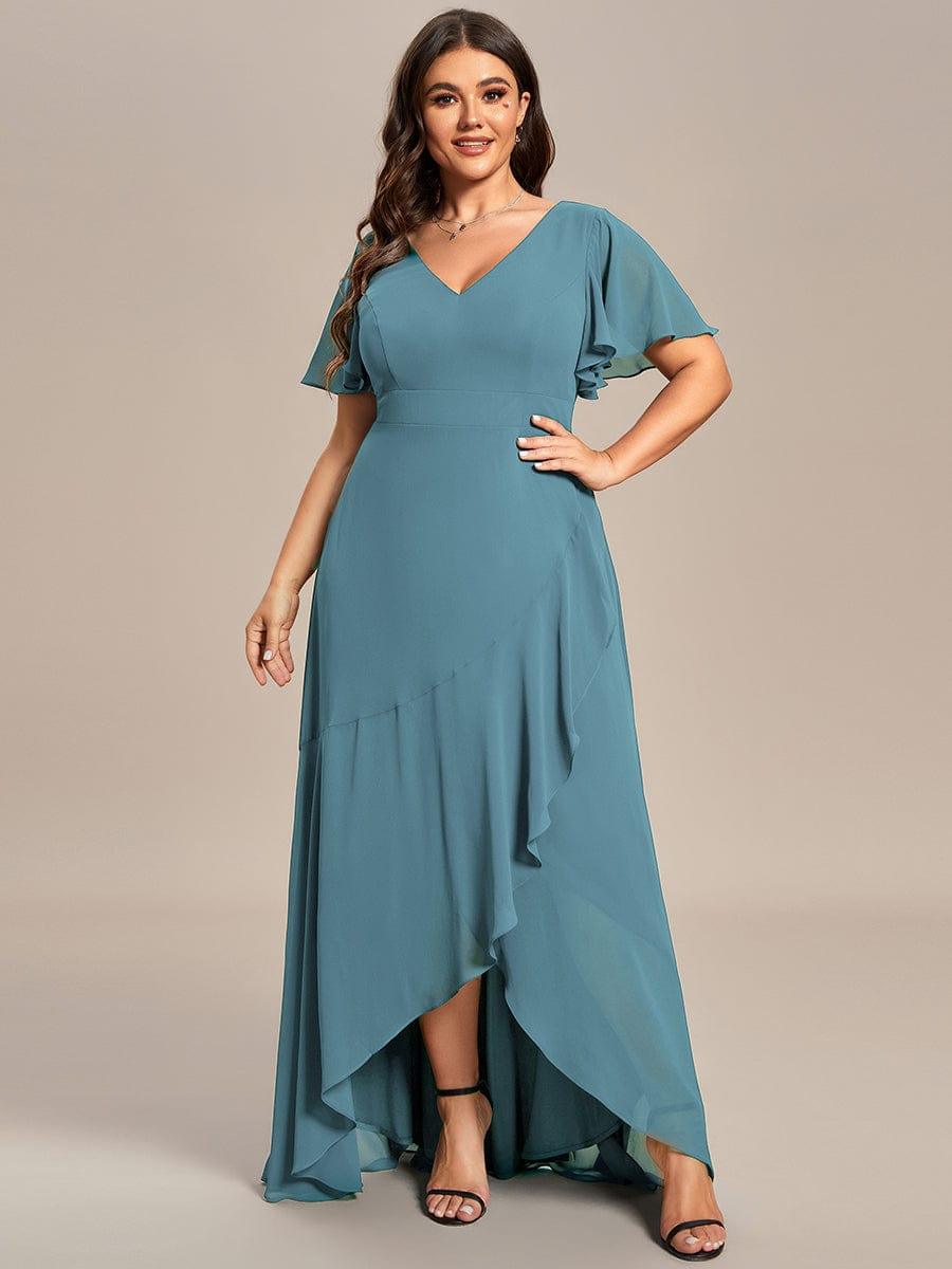 Glitzerndes A-Linien-Abendkleid mit Empire-Taille und langen Laternen?rmeln #farbe_Dusty Blau