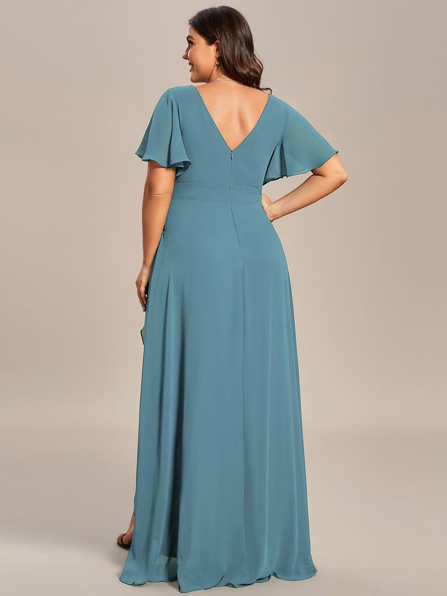 Glitzerndes A-Linien-Abendkleid mit Empire-Taille und langen Laternen?rmeln #farbe_Dusty Blau