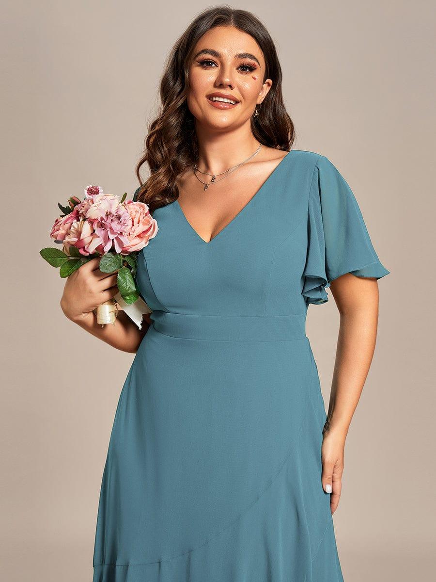 Glitzerndes A-Linien-Abendkleid mit Empire-Taille und langen Laternen?rmeln #farbe_Dusty Blau