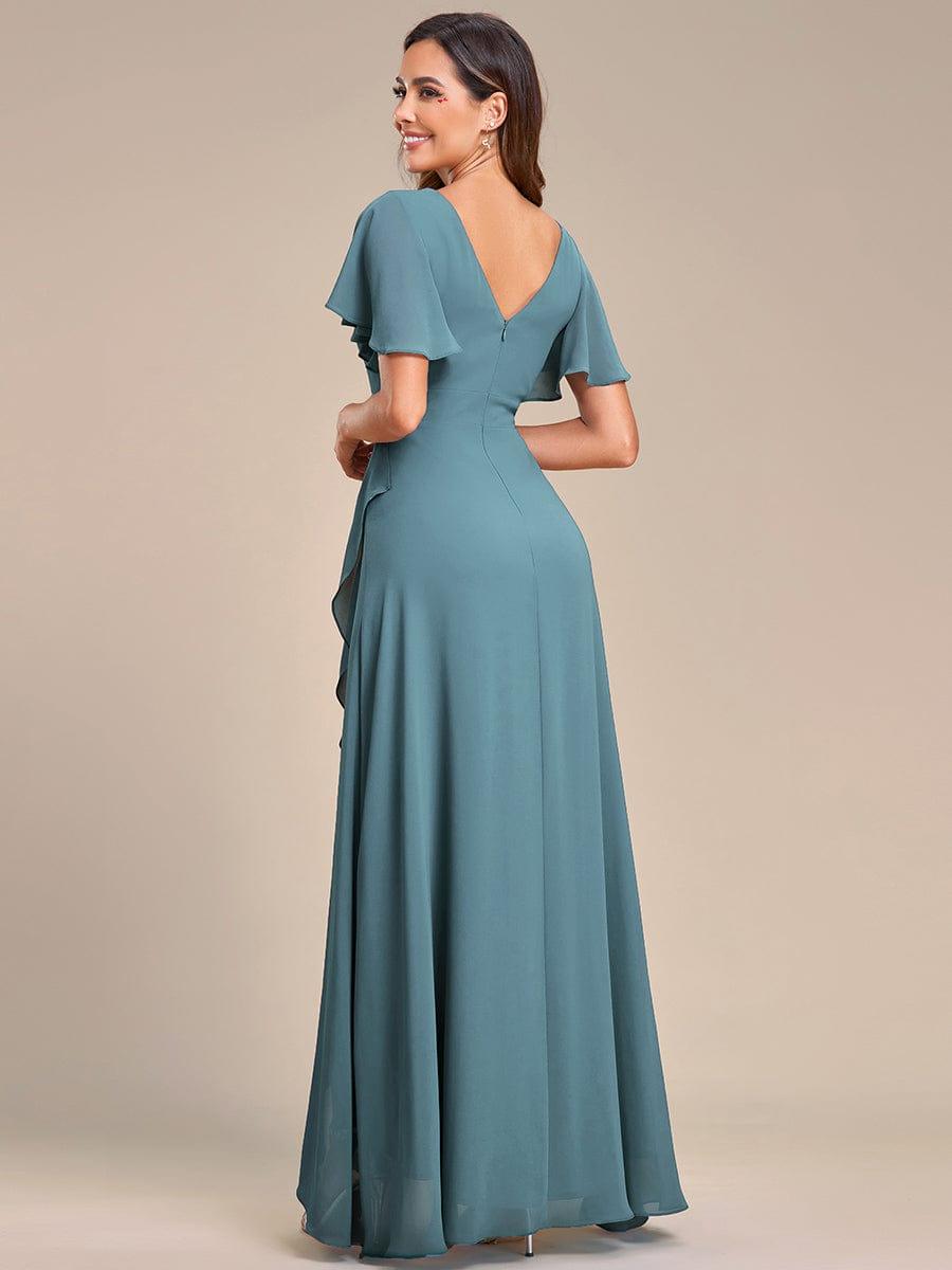 Glitzerndes A-Linien-Abendkleid mit Empire-Taille und langen Laternen?rmeln #farbe_Dusty Blau