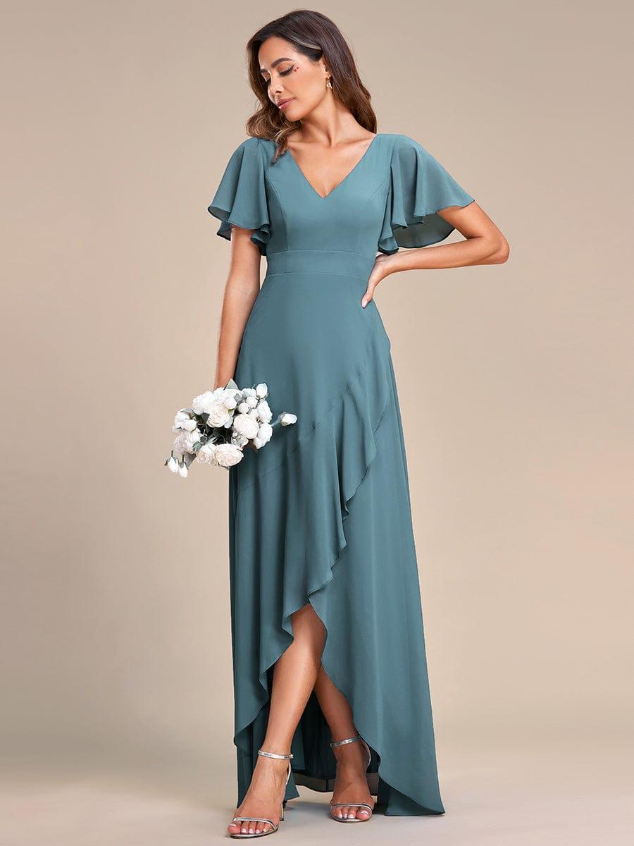 Glitzerndes A-Linien-Abendkleid mit Empire-Taille und langen Laternen?rmeln #farbe_Dusty Blau