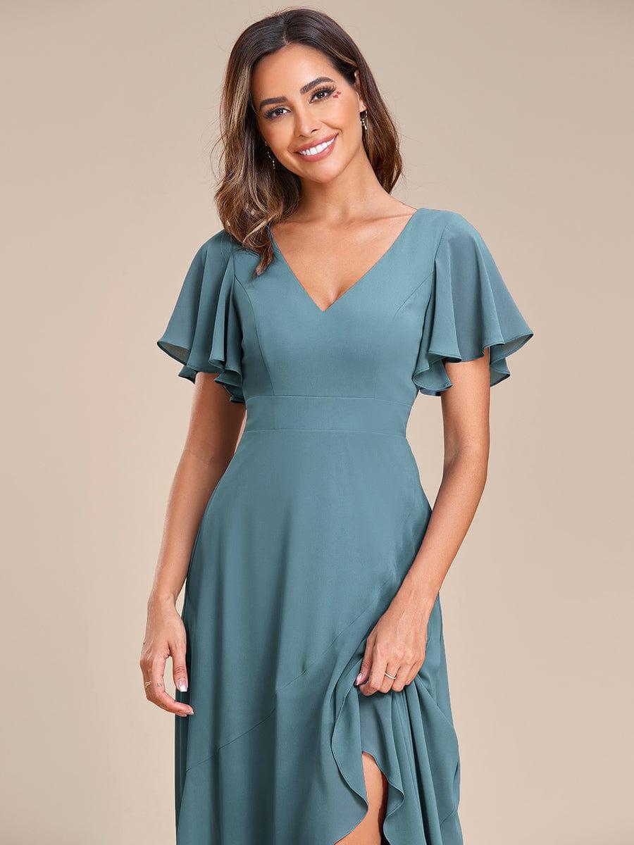 Glitzerndes A-Linien-Abendkleid mit Empire-Taille und langen Laternen?rmeln #farbe_Dusty Blau