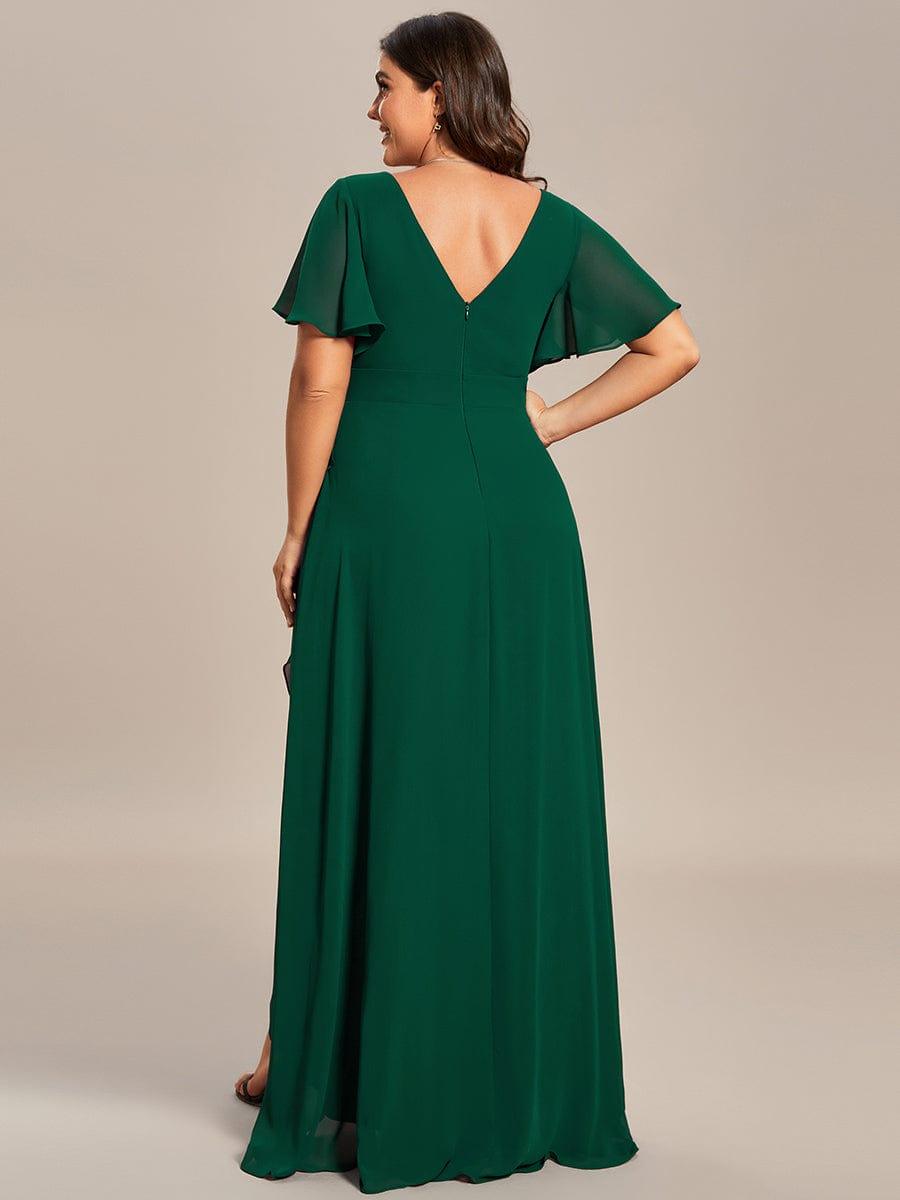 Funkelndes Abendkleid in A-Linie mit Empire-Taille und langen ?rmeln #farbe_Dunkel Gruen