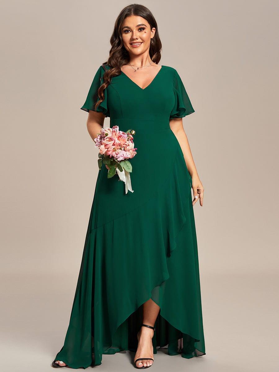Funkelndes Abendkleid in A-Linie mit Empire-Taille und langen ?rmeln #farbe_Dunkel Gruen