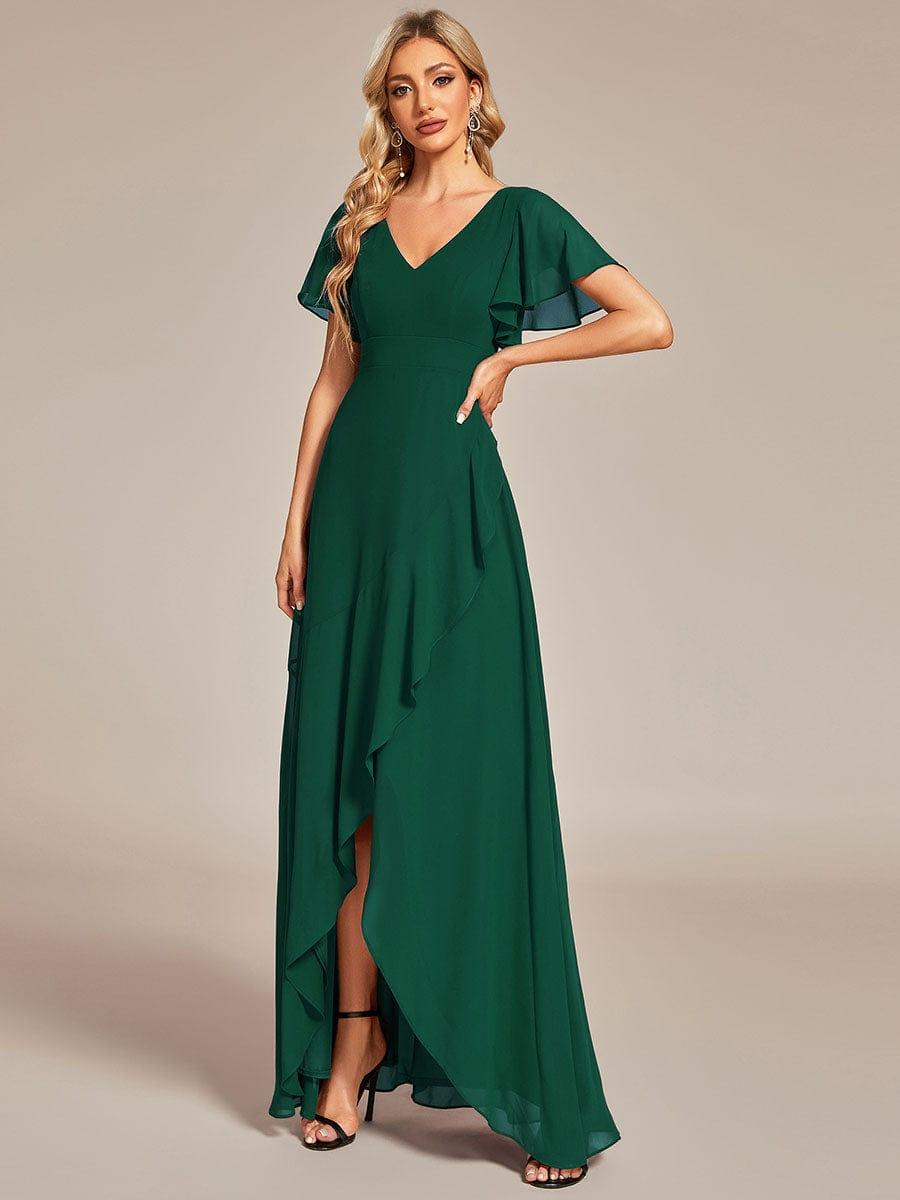 Funkelndes Abendkleid in A-Linie mit Empire-Taille und langen ?rmeln #farbe_Dunkel Gruen