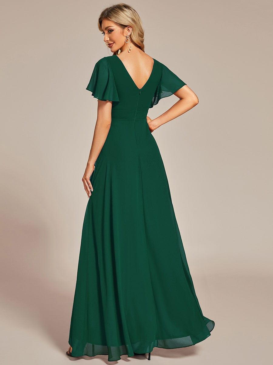 Funkelndes Abendkleid in A-Linie mit Empire-Taille und langen ?rmeln #farbe_Dunkel Gruen