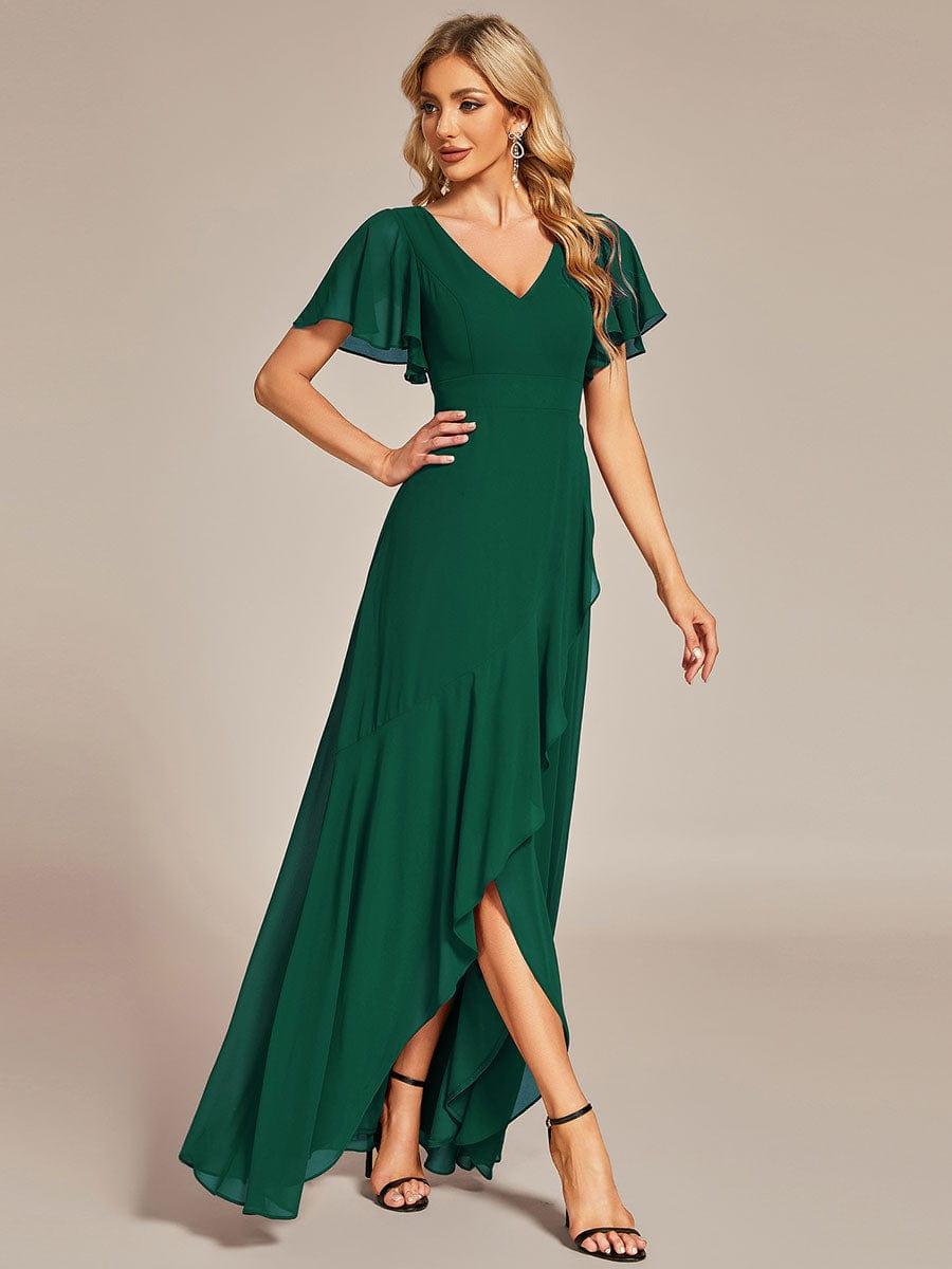 Funkelndes Abendkleid in A-Linie mit Empire-Taille und langen ?rmeln #farbe_Dunkel Gruen