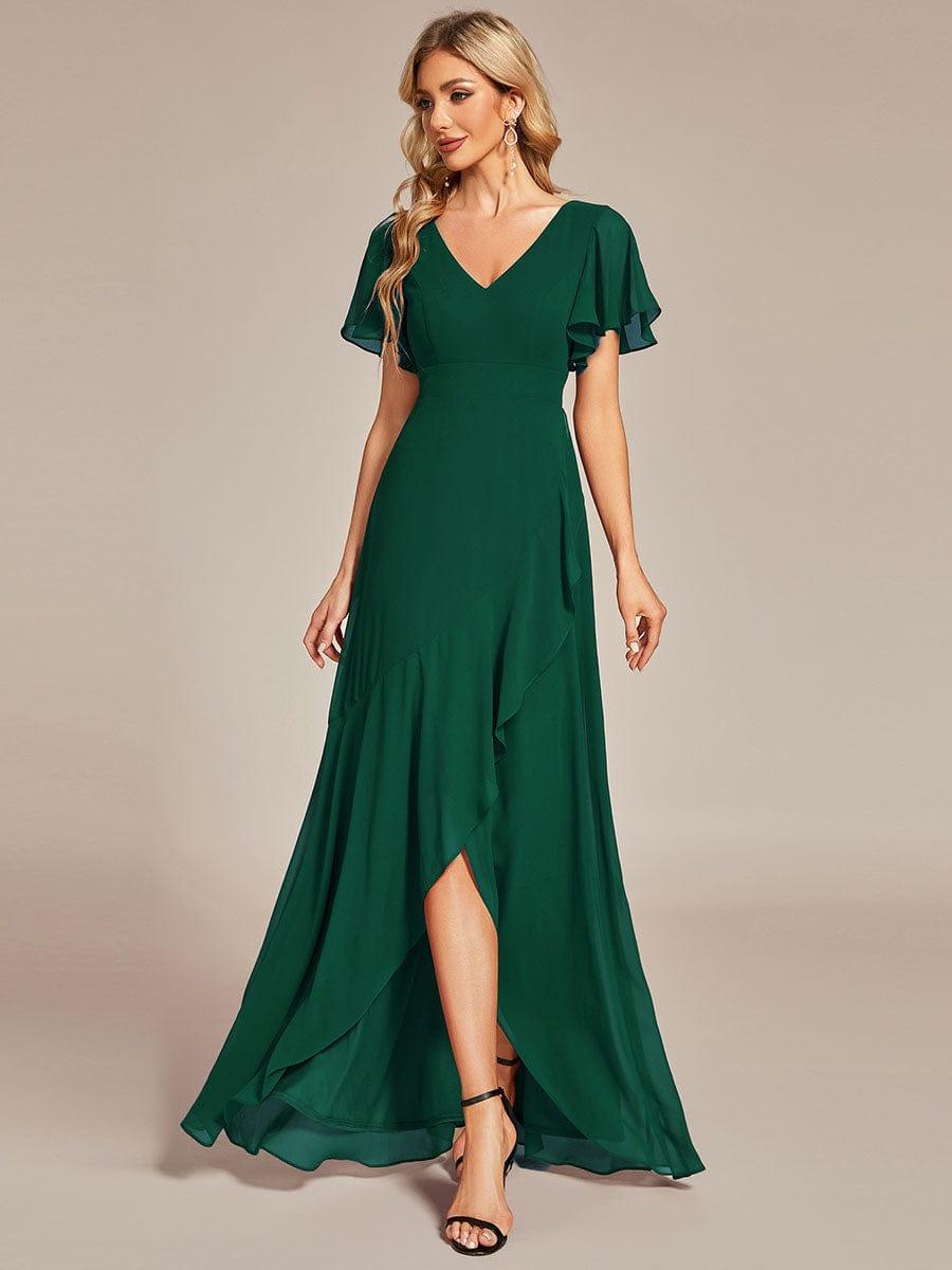 Funkelndes Abendkleid in A-Linie mit Empire-Taille und langen ?rmeln #farbe_Dunkel Gruen