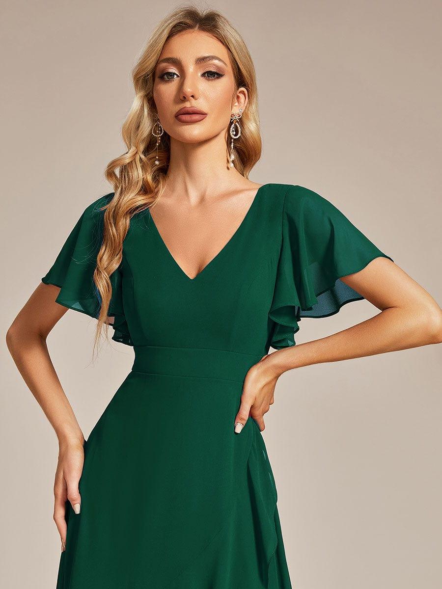 Funkelndes Abendkleid in A-Linie mit Empire-Taille und langen ?rmeln #farbe_Dunkel Gruen