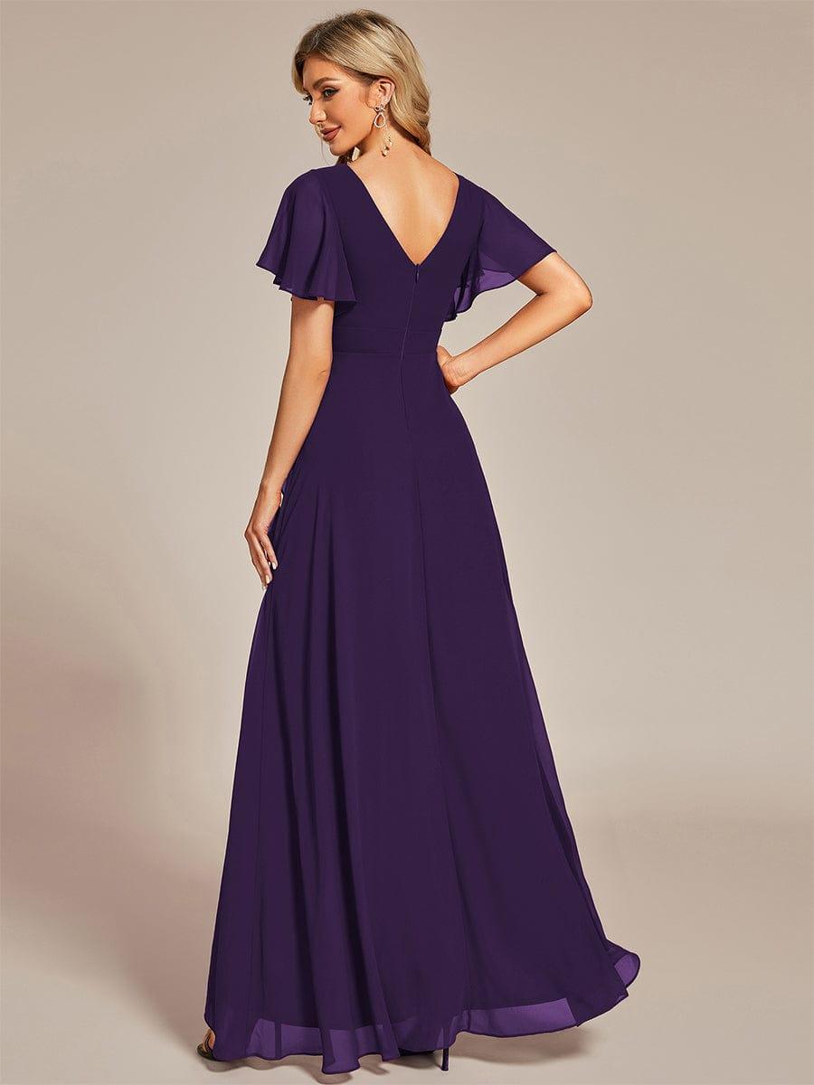 Funkelndes Abendkleid in A-Linie mit Empire-Taille und langen ?rmeln #farbe_Dunkel Violett