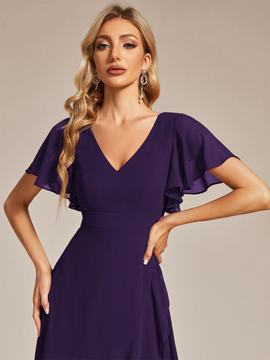 Funkelndes Abendkleid in A-Linie mit Empire-Taille und langen ?rmeln #farbe_Dunkel Violett