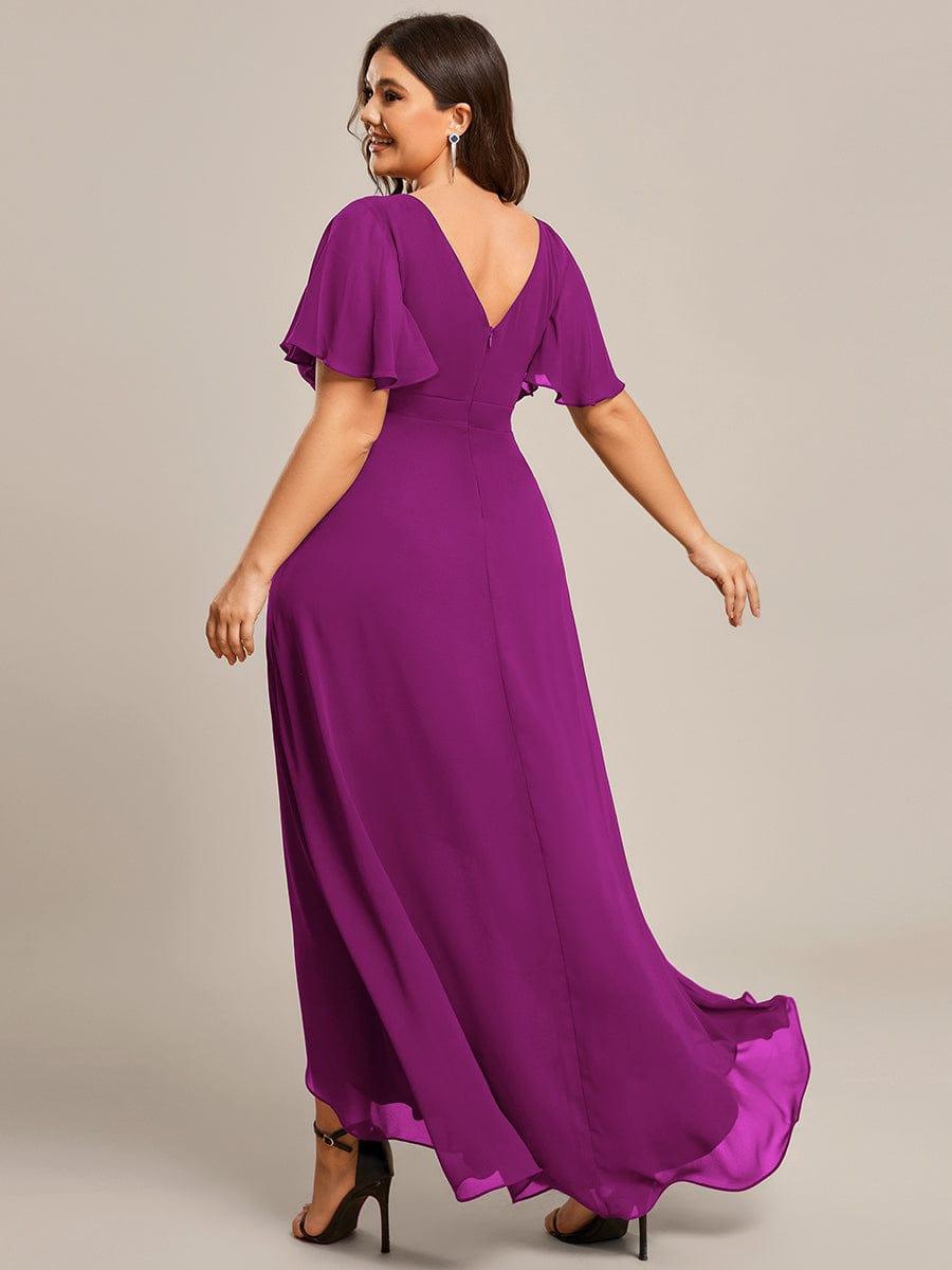 Glitzerndes A-Linien-Abendkleid mit Empire-Taille und langen Laternen?rmeln #farbe_Fuchsia